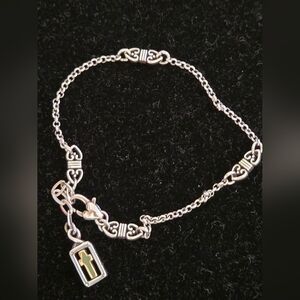 Brighton Silver-Plated Charm Bracelet with Heart Clasp & Cross Charm